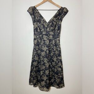 Banana Republic Dress Women 2 Grey Tan Floral Sleeveless Fit Flare Cottage Core